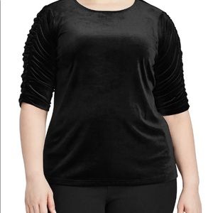 2 for $20 ❤️ Chaps Black velvet ruched sleeve top L and XXL